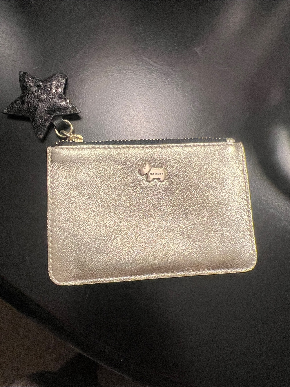 🖤RADLEY LONDON Metallic Gold Zip Card & Key Pouch with Star Charm✔️